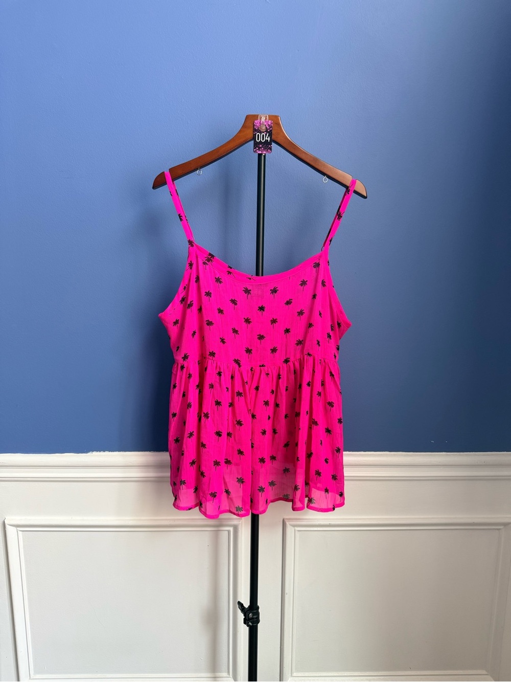 torrid Hot Pink Palm-Print Spaghetti Strap Babydoll Tank